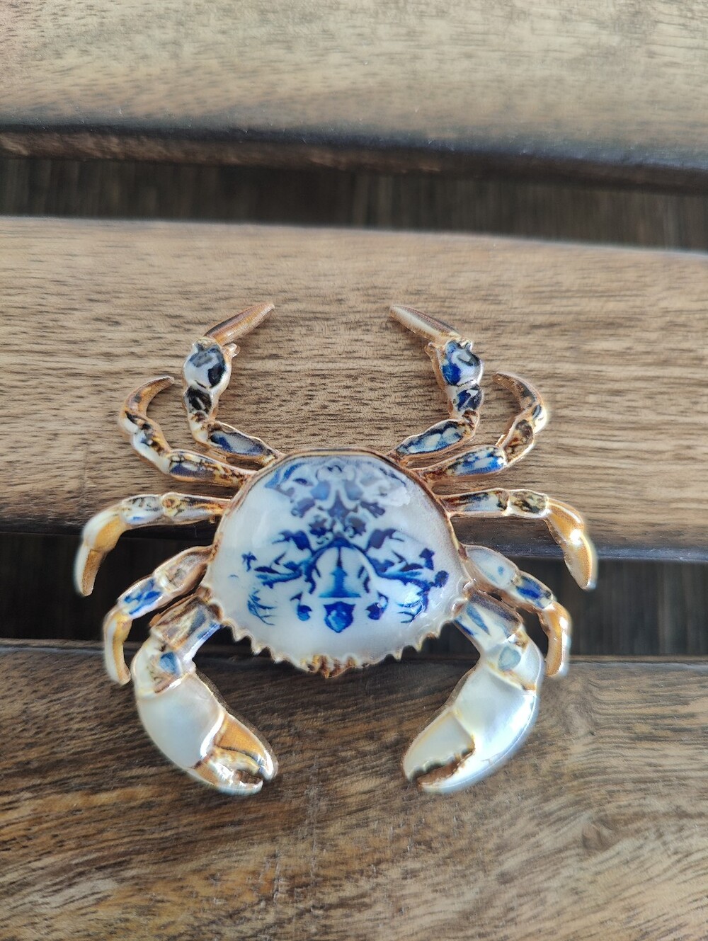 Blue and White Crab Brooch - Women Jewelry